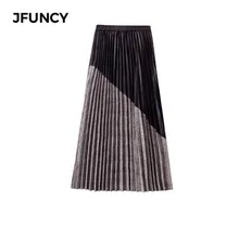 JFUNCY Весенняя цветная Женская плиссированная юбка в английском стиле с эластичной талией трапециевидная миди юбка женская плиссированная юбка в стиле пэчворк