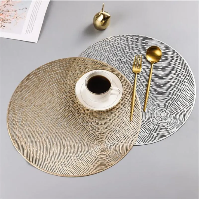 

Round PVC Placemats Gold Silver Dining Table Mats Heat Resistant Non-Slip Washable Drink Coasters Coffee Cup Pad Kitchen Decor