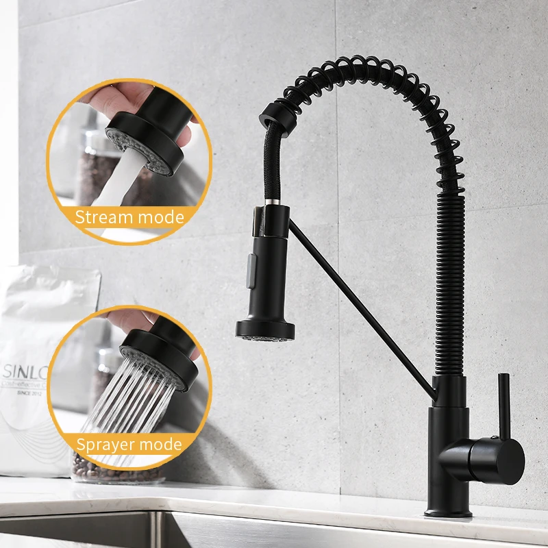 FLG Kitchen Faucet Dual Function Single Handle Pull-Down Sprayhead Black Brushed Nikcle Kitchen Sink Bar Sink Mixer Tap1009-33B