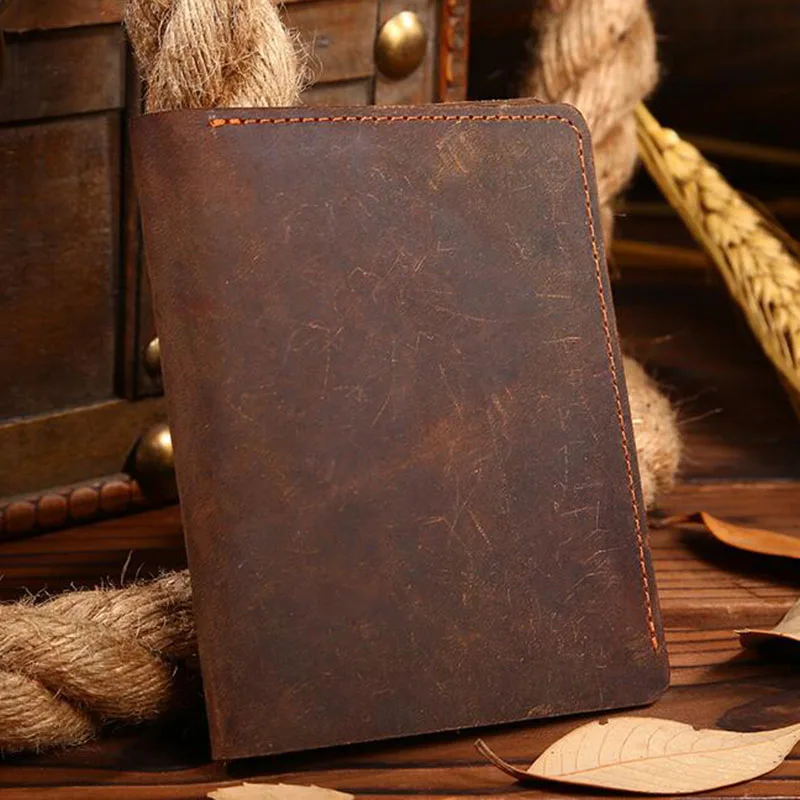 

BaiBu Men Wallet Genuine Leather Crazy Horse Skin Famous Brand Retro Fashion Short Wallet Men Luxury Brand Money Clip Purses