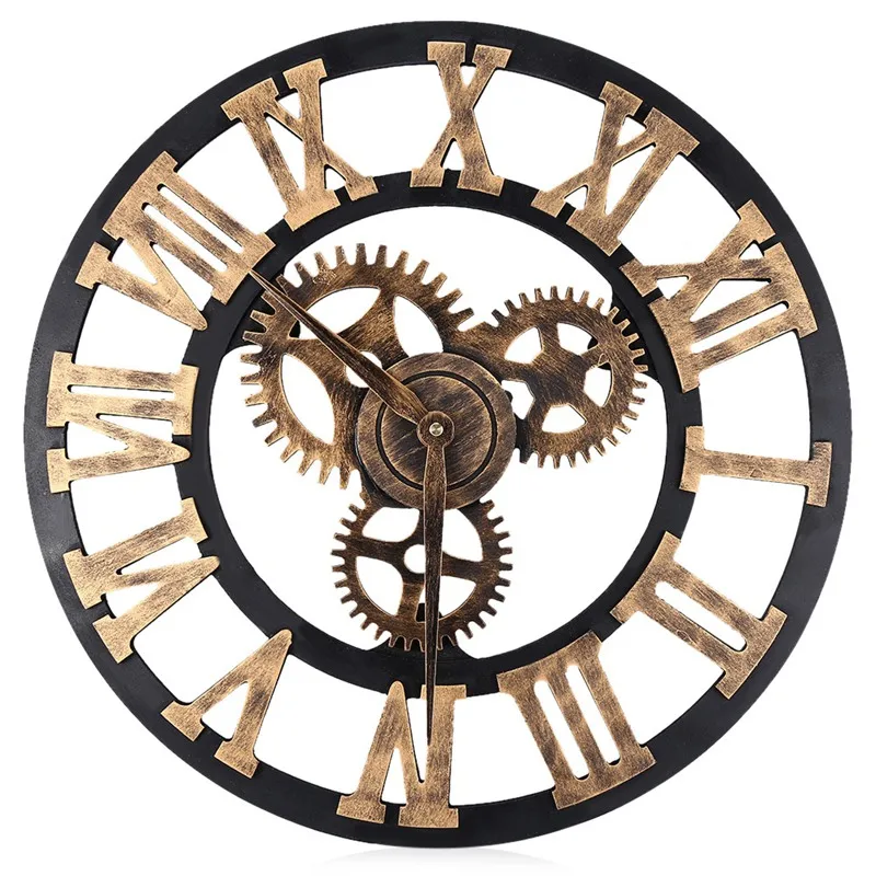 3D Gears Wall Clock 40*40cm Retro European style Roman Numerals Design