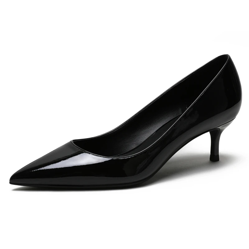 KATELVADI/офисные женские туфли-лодочки модные женские туфли-лодочки из белой лакированной кожи женские туфли на среднем каблуке 5 см K-322 - Color: Black