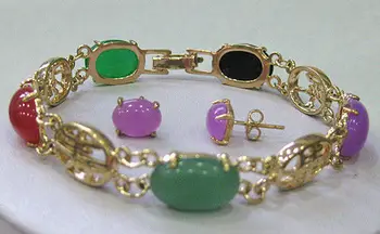 

african beads jewelry set Stunning Multicolor gem Jewelry bangle bracelet earrings set Quartz stone wholesale wide