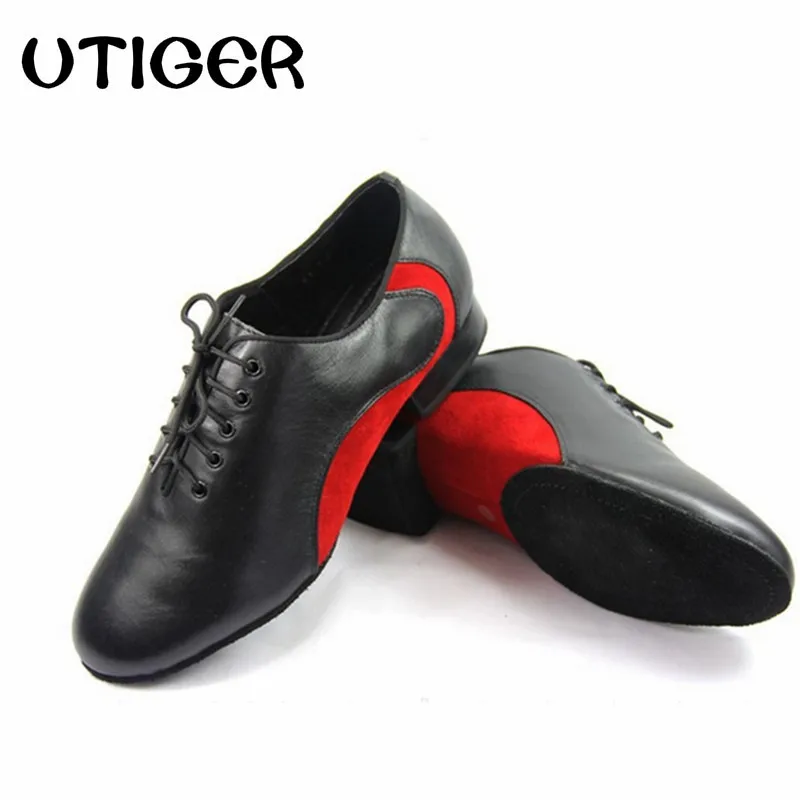 Heel Leather Male Boy Ballroom Jazz Modern Tango Latin Soft Outsole Dancing Shoe Mens Lace up Dance Shoes