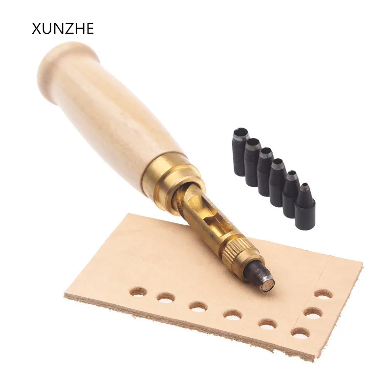 

1Set automatic belt punch leather craft accessories replaceable long mute Rotary punching perforator And 6 pcs 1.5-4mm Turn head