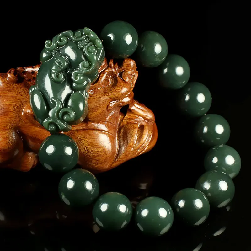 Натуральный зеленый хотанский нефритовый браслет для мужчин и женщин 14 мм и 16 мм круглые бусины нефрит подарочные браслеты и ювелирные изделия