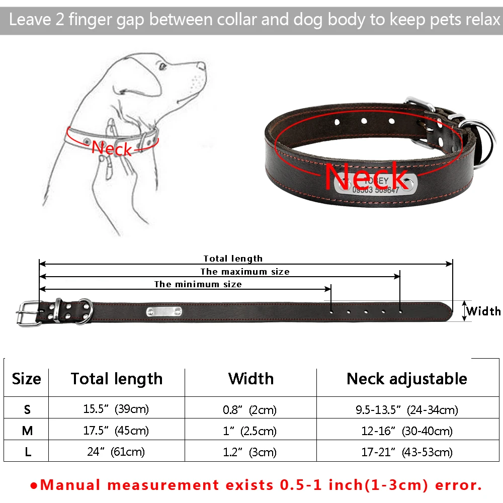 Персонализированные ошейники из натуральной кожи для собак, гравировка, именная табличка для домашних животных, идентификационные ошейники для маленьких, средних и больших собак