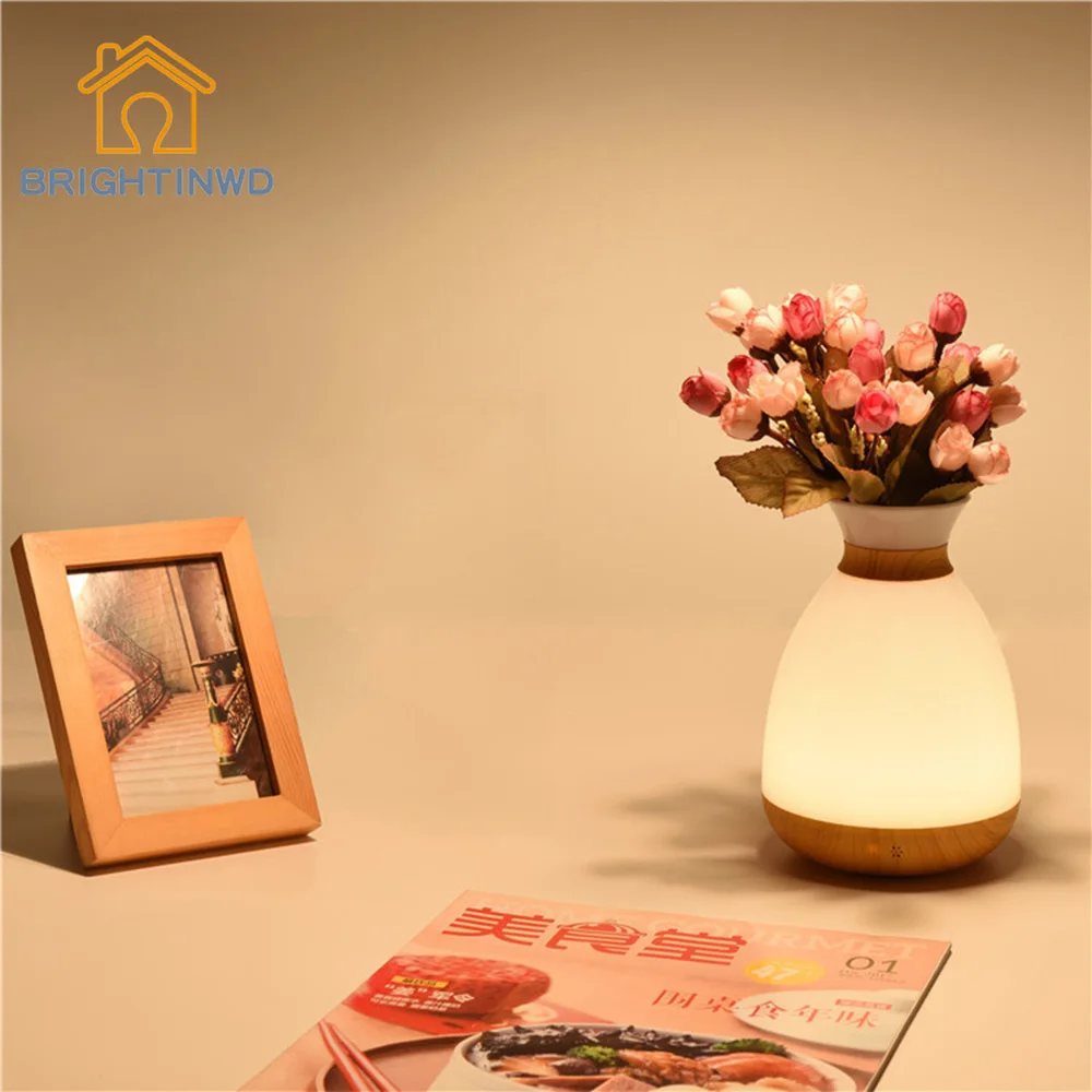 

BRIGHTINWD Night Lamp New Creative Voice Control Ed Vase Lamp Colorful Atmosphere Colorful Color Change Table Bedroom Home Light