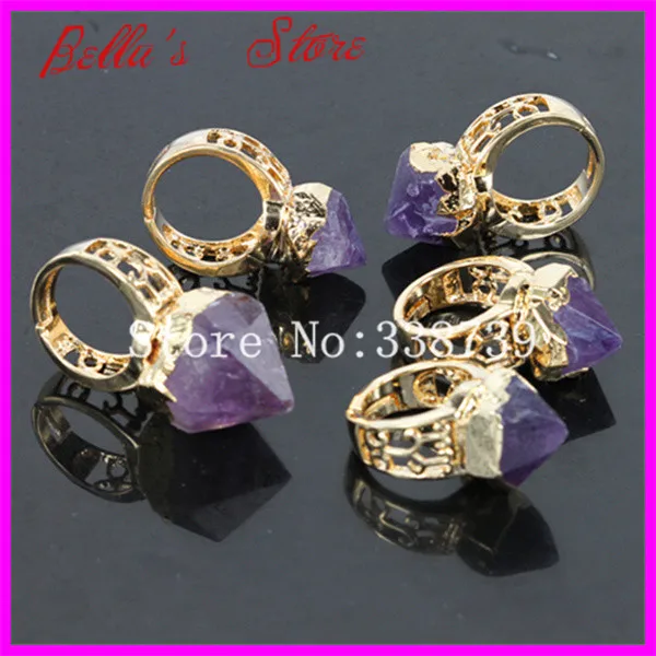 

1pc Nature Point Gem stone Ring Gold Color Nature Druzy Quartz Ring Gems Ring