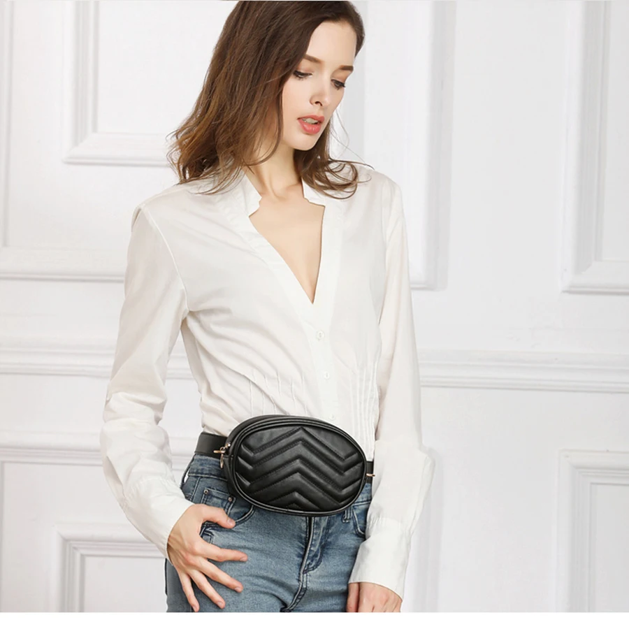 

New Belt Bag Women Waist Pack Round Fanny Pack Leather Handbag Chest Handbag Beige New Fashion High Quality