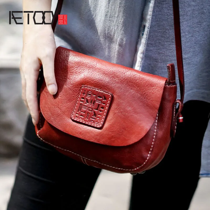 

AETOO Rub color retro handmade cowhide leather shoulder slant cross diagonal bag casual small Sen Department of Japan