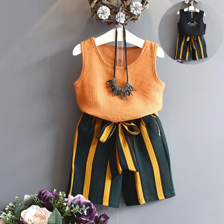 

2019 Girl Baby Summer Clothing Set Comfortable T shirts+Bow Belt Shorts Pants,Girls Kids Fashion Casual Suit Children Clothes
