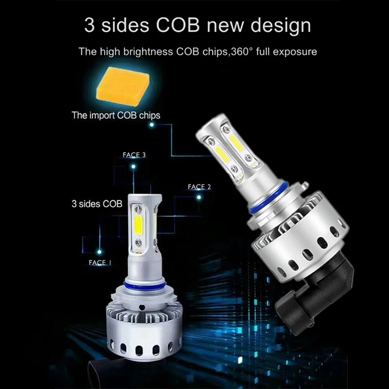 Автомобильные светодиодные лампы H8 H11 H7 H1 H4 9012 HIR2 9005 HB3 9006 HB4 3 шт. COB чипы 90 Вт лм фары