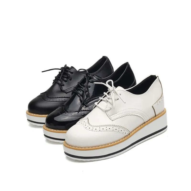 COOTELILI Women Flats Brogue Shoes Fashion Creepers Shoes Woman PU Leather Creepers 4cm heel Platform Women Shoes 35-39 (8)