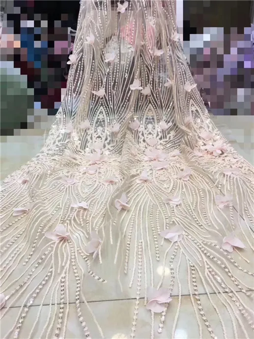 

2019 African high quality velvet sequence French Nigerian sequins net tulle mesh Swiss lace fabric for dress 5yards/lot Pink
