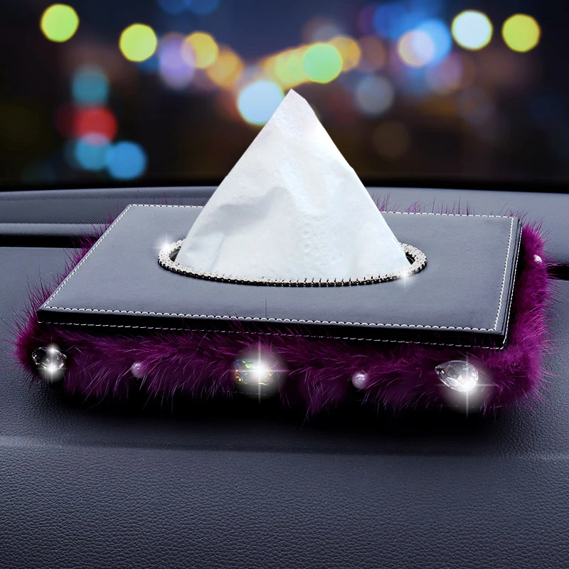 Роскошный Фиолетовый Автомобиль зеркало заднего вида очаровательный со стразами Блестящий висячий орнамент Стразы хрусталь бриллиант тканевая коробка очарование женщин