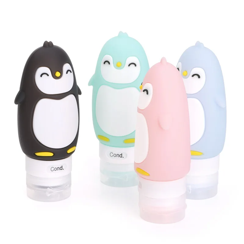 1 шт Макияж 90 мл милый пингвин путешествия пищевого класса Силиконовые бутылки шампунь для геля и лосьона для душа суб-розлива пробки сжимаются пустые бутылки