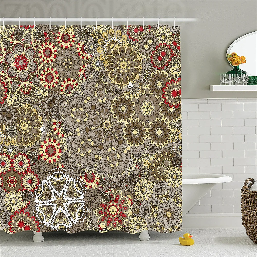 Batik Decor Shower Curtain Vintage Paisley Forms with Batik Style