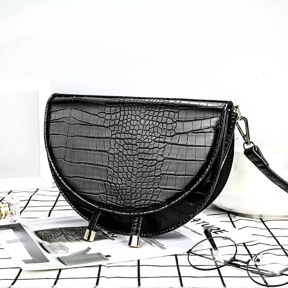  Crocodile Pattern Crossbody Bags for Women Half Round Messenger Bag Pu Leather Luxury Handbags Wome - 33038880448
