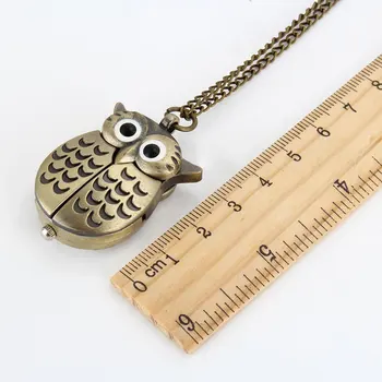 Fashion Vintage Men Women Pocket Watch Alloy Retro Owl Shape Clock Pendant Long Necklace Chain Watches Birthday Gifts LL