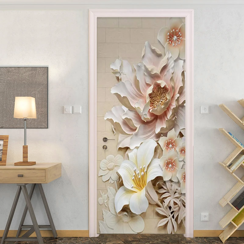 Duedraw Door Stickers 3D Embossed White Flowers Living Room Bedroom Door Wallpaper PVC Self Adhesive Wall Decals Imitation Wall Stickers 77x200cm Duedraw Door Stickers 3D Embossed White Flowers Living Room Bedroom Door Wallpaper PVC Self Adhesive Wall Decals Imitation Wall Stickers 77x200cm
