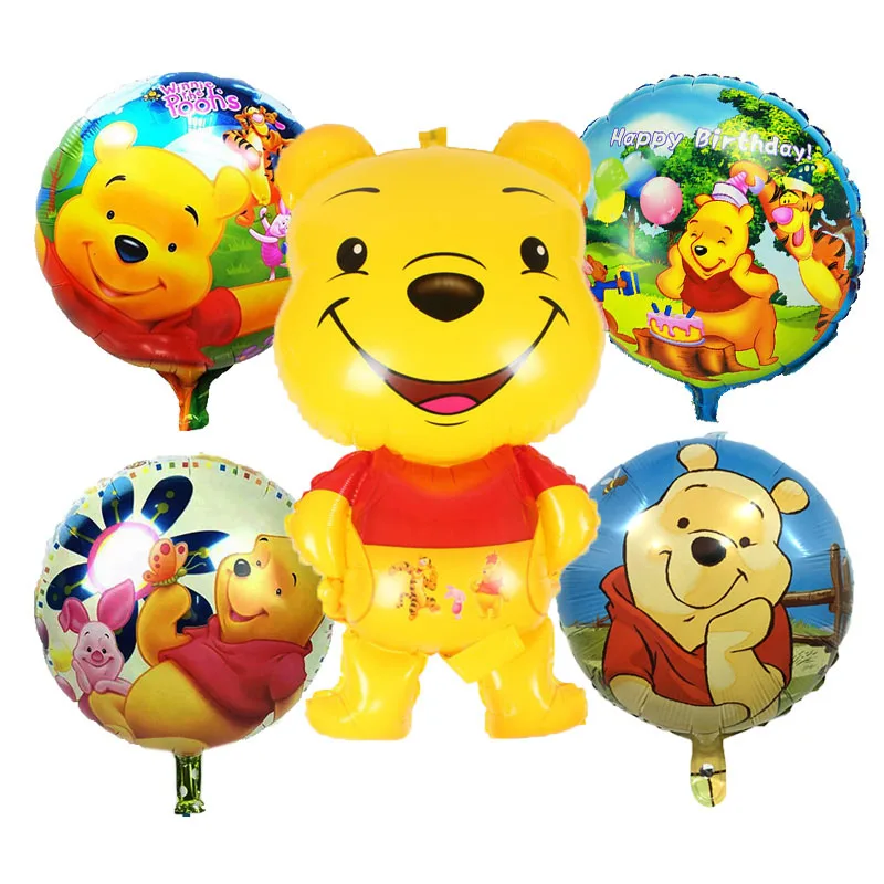 5Pcs Cartoon Winnie Bear Foil Balloons Happy birthday decorations the poohs air balls wedding decoration Children classic toy