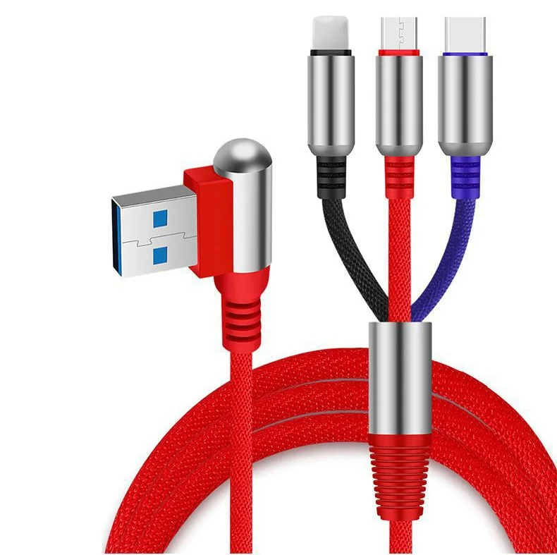 3 в 1 USB кабель из алюминиевого сплава 90 градусов Micro usb type C кабель для huawei Xiaomi Redmi usb-кабель для Samsung для iPhone XR XS MAX