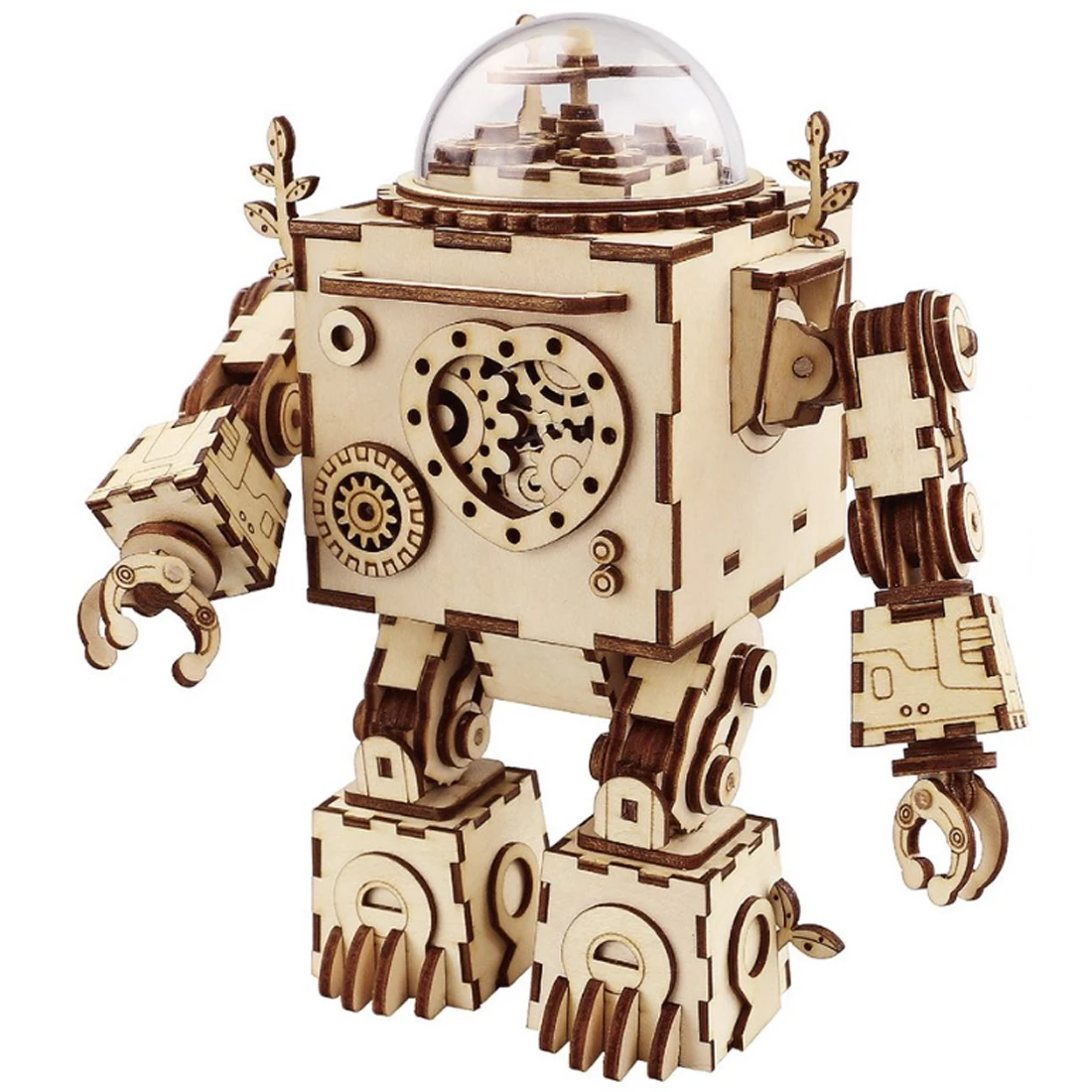 

Surwish Robot Model Wooden Gear DIY 3D Puzzle Steampunk Music Box for Patience and Hands-on Ability Development- Burlywood