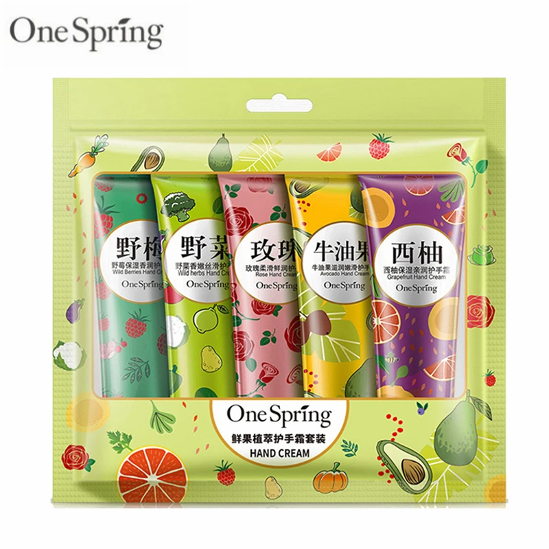 

5PCS/lot Plant Fruit Hand Cream Set Moisturizing Nourishing Anti Aging Whitening Skin Care Hand Lotion Rose Avocado Grapefriut
