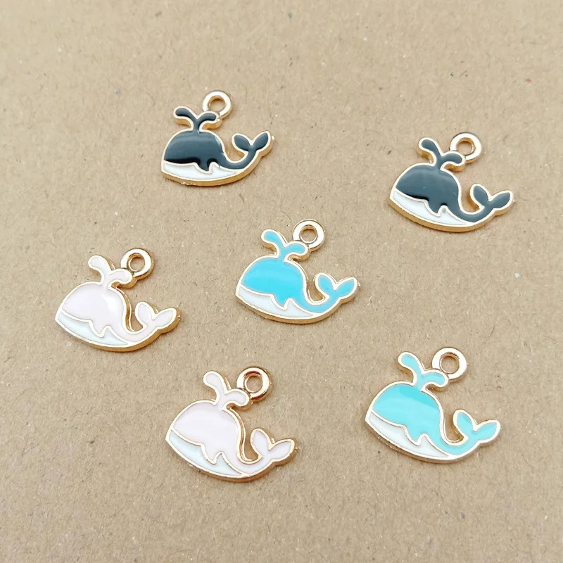 

10pcs 13x13mm Gold metal enamel cetacean Whale charms and pendants diy necklace bracelet earring jewelry making craft ornament