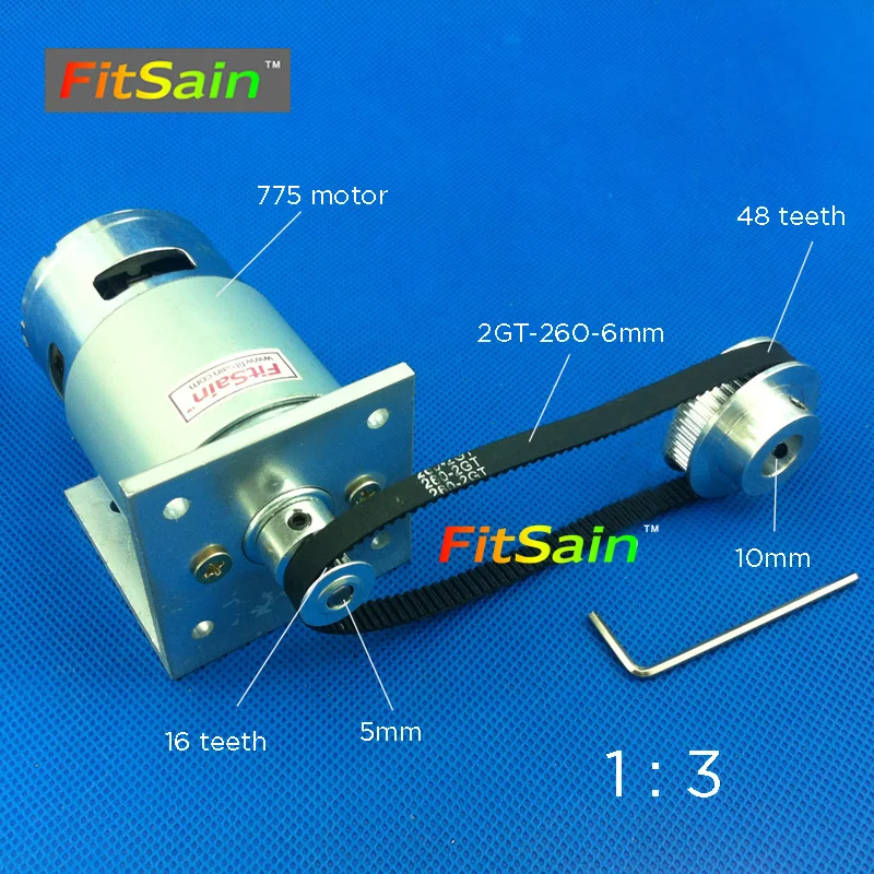 FitSain-DC24V 775 8000 об/мин 2GT 16 48 зубьев шкив из алюминиевого сплава 1: 3 Передаточное отношение синхронное колесо с центральным отверстием 5 мм 8 мм 10 мм