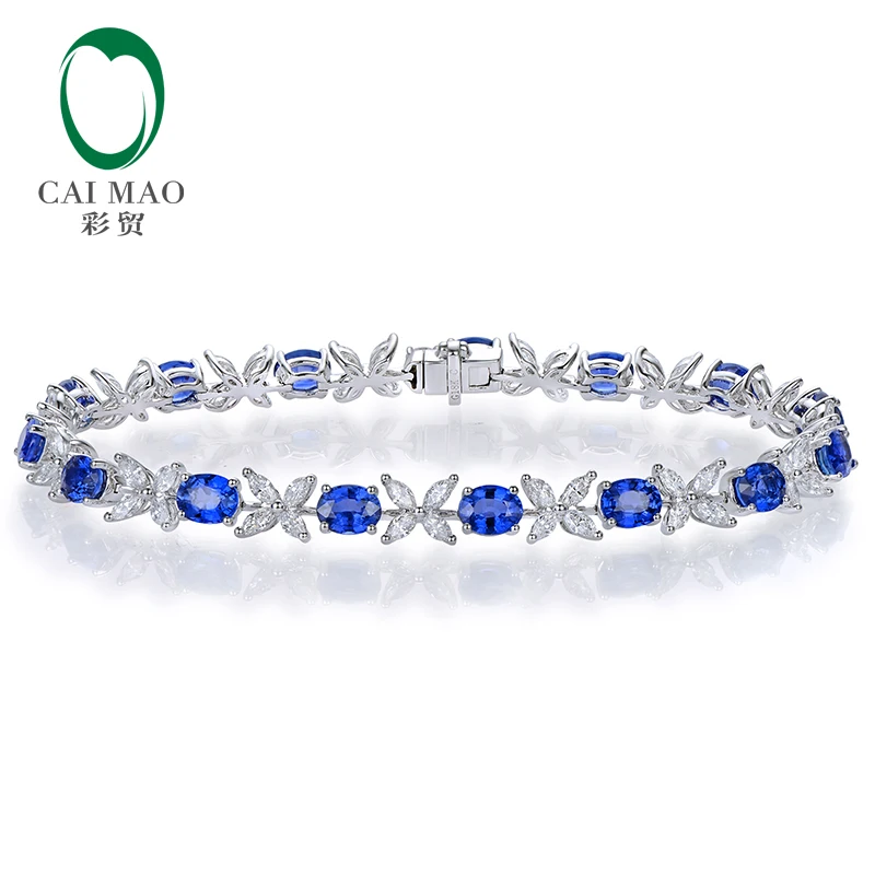 

CAIMAO 6.97ctw Natural Blue Sapphire and Marquise Diamond 18kt AU750 White Gold Bracelet Fine Jewellery