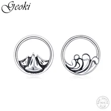 Geoki 925 стерлингового серебра ручной работы горное море круглые корейские сережки-шпильки S925 морские горки серьги для женщин винтажные ювелирные изделия
