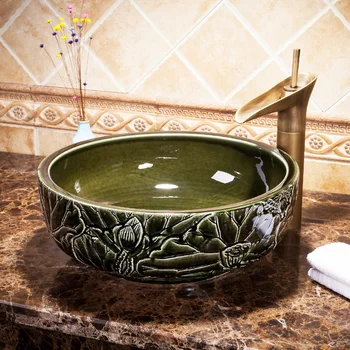 

Flower Shape China Artistic Handmade ceramic sink wash basin Ceramic Counter Top Wash Basin Bathroom Sinks ceramic vanity basin