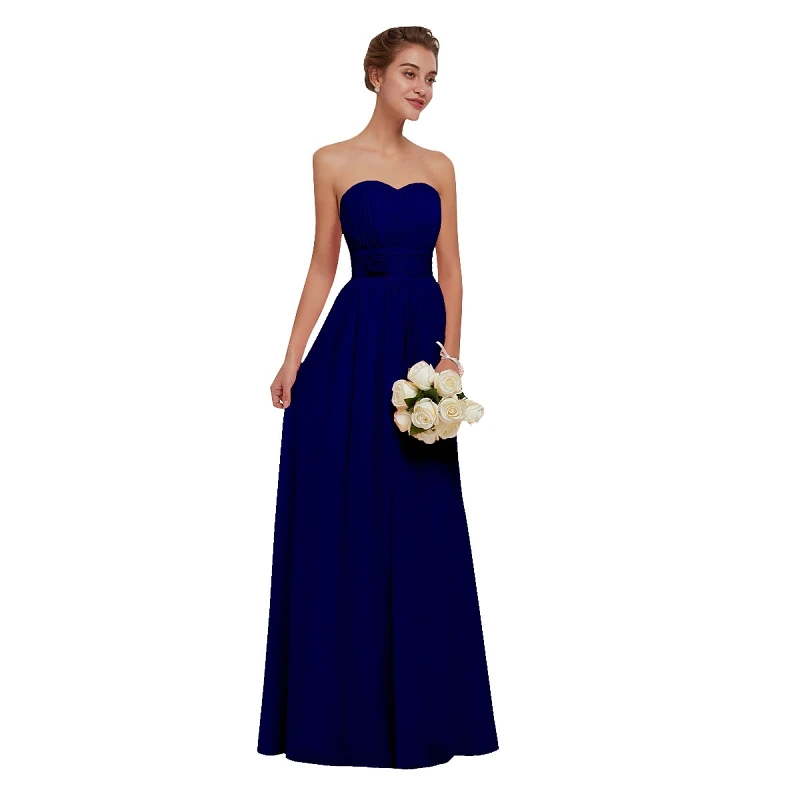 Navy Blue C Королевские синие шифоные платья для подружек невесты Длинные женские платья-трапеция большого размера на свадебные вечеринки и выпускной без рукавов - Цвет: Navy Blue C