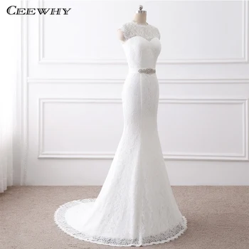 

CEEWHY Sleeveless Lace Wedding Dress Crystal Mermaid Wedding Dresses Mariage White Bride Dress Wedding Gowns Vestido de Novia