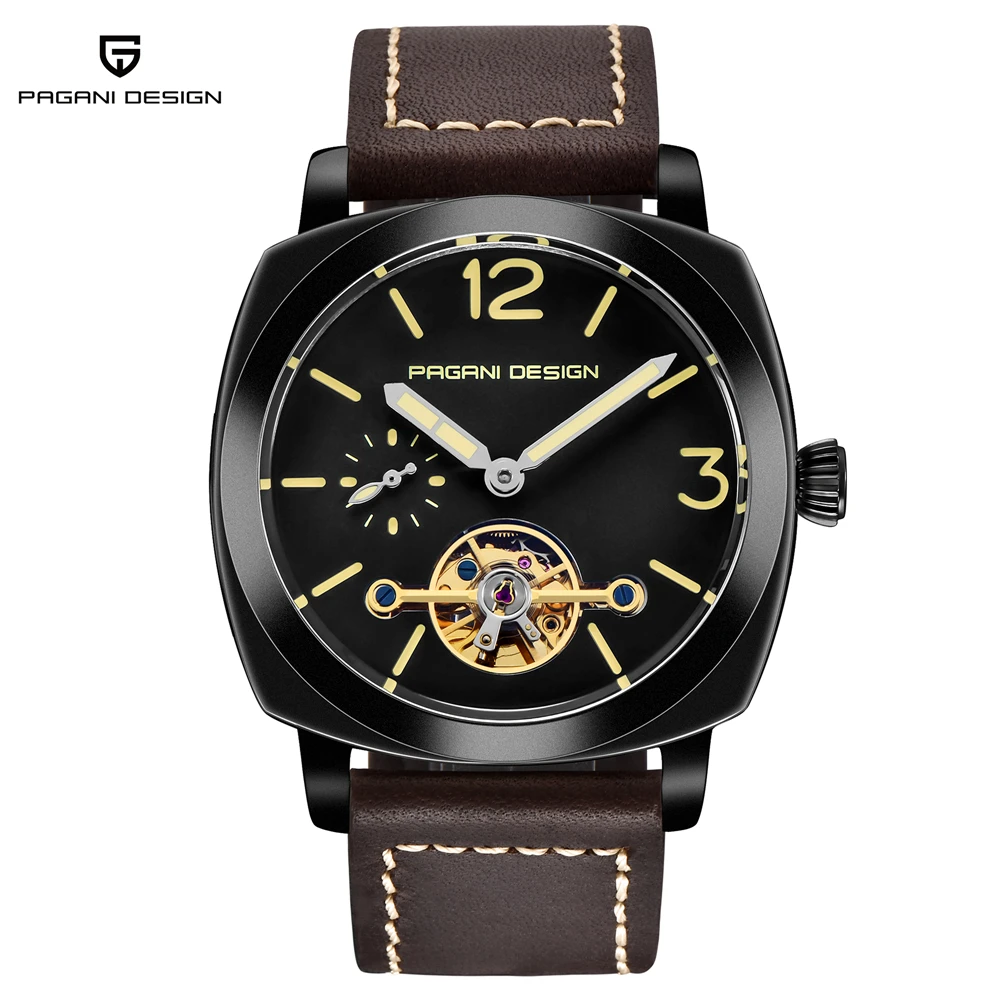PAGANI Дизайн Лидирующий бренд Мужские автоматические механические часы светящиеся кожаные модные повседневные водонепроницаемые часы relogio дропшиппинг - Цвет: Brown Black Black