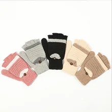5 цветов вязаные перчатки женские зимние флип половина пальца шерсть теплая шерсть милый корейский вариант простой дикий