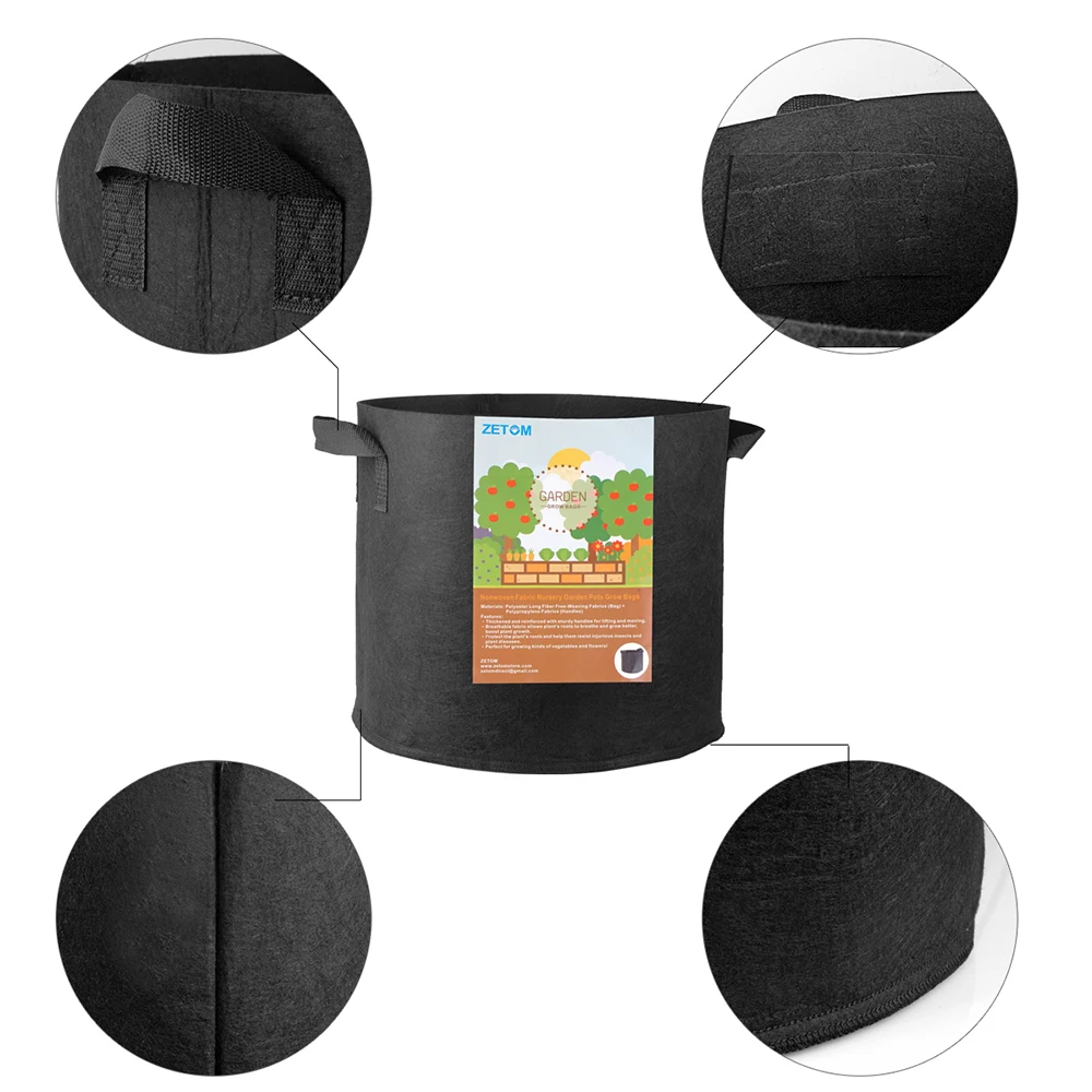 ZETOM Grow Bags, 5 Gallon Thickened Nonwoven Fabric Pots Nursery Garden Pots with Handles Plant Container 2-Pack