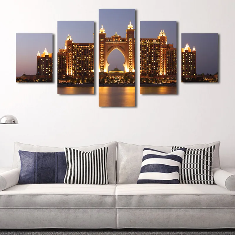 Angel's Art 5pcs/Set Unframed Bright Castle On The Sea Lanscape HD Giclee Wall Decor Canvas Painting | Дом и сад
