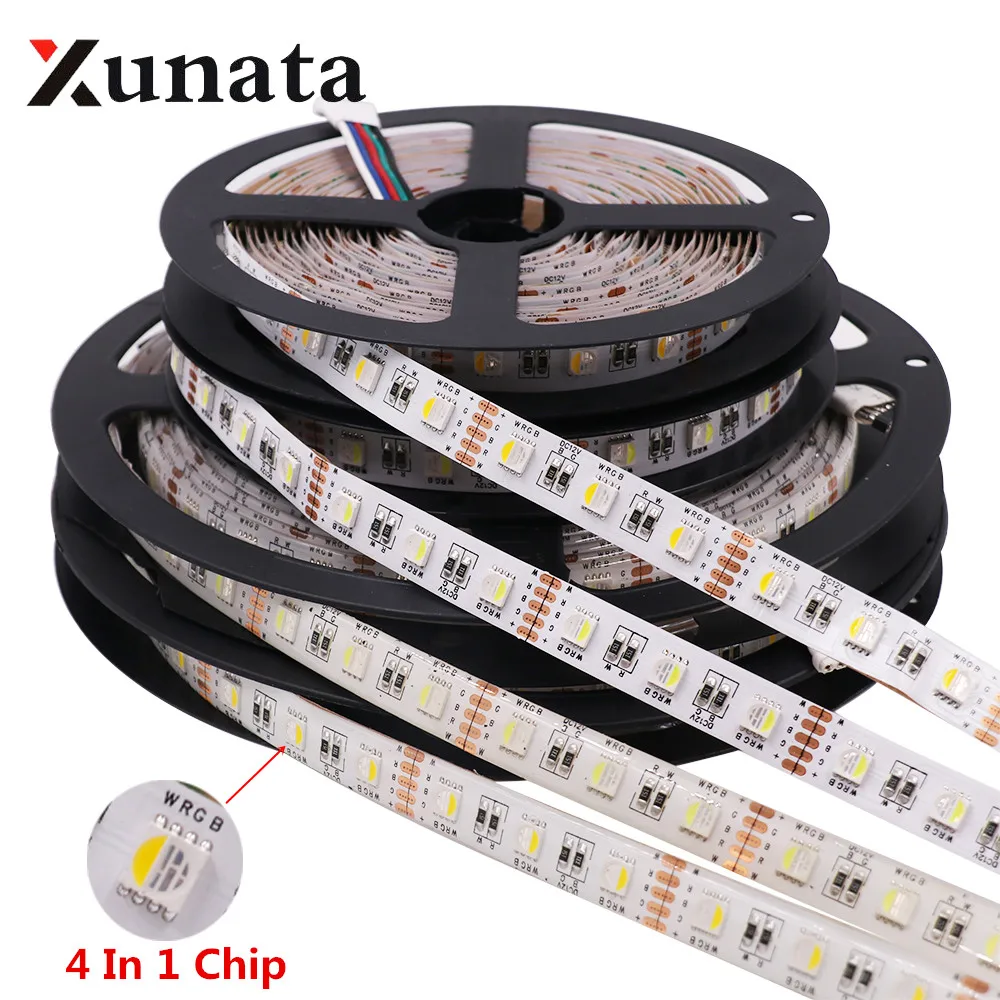 cheap RGBW RGBWW 4 In 1 Chip LED Strip Waterproof DC12V 24V SMD 5050 60LED m 5m Roll LED Strip Light Lamp For Home Decoration