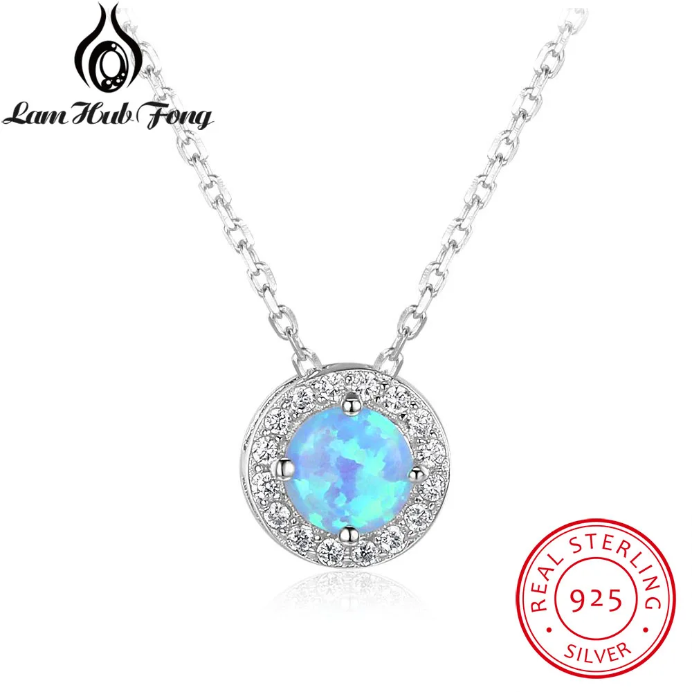 

Hot Sale 925 Sterling Silver Round Blue Fire Opal Pendant Necklace Zirconia Circle Gifts for Women Wholesale(Lam Hub Fong)