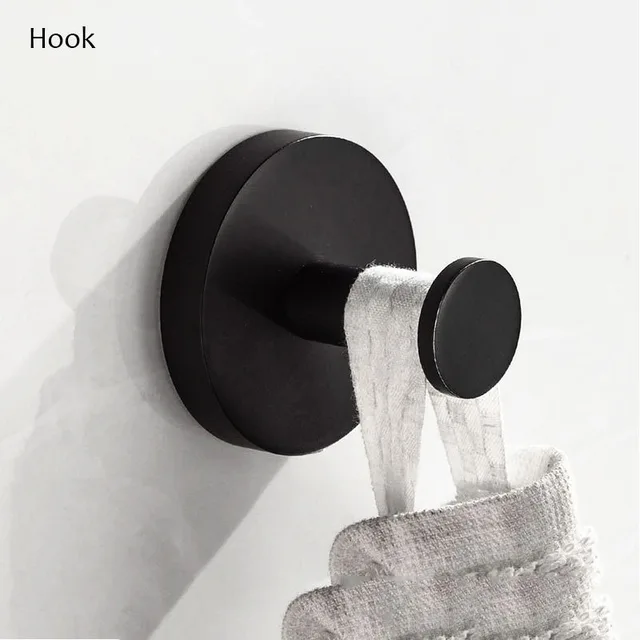 Matte Black Stainless Steel Bathroom Accessories Round Robe Hook Towel