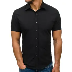 Краткий Pure Цветная рубашка для Для мужчин с лацканами короткий рукав рубашки на пуговицах Повседневное Узкий крой, на лето одежда рубашка