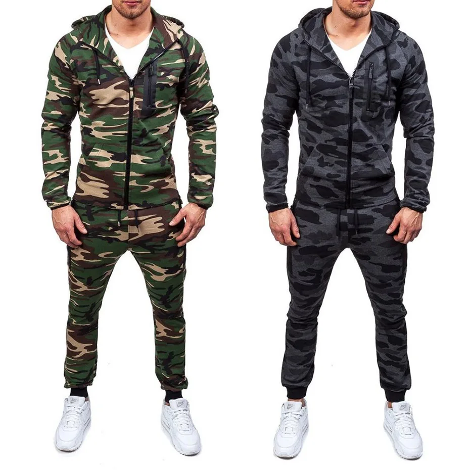 

ZOGAA 2019 New Men' Fashion 2 Parts Hooded Sweatshirt and Pants Set Men's Suit Sports Outdoor Fitness Camouflage Men Sets