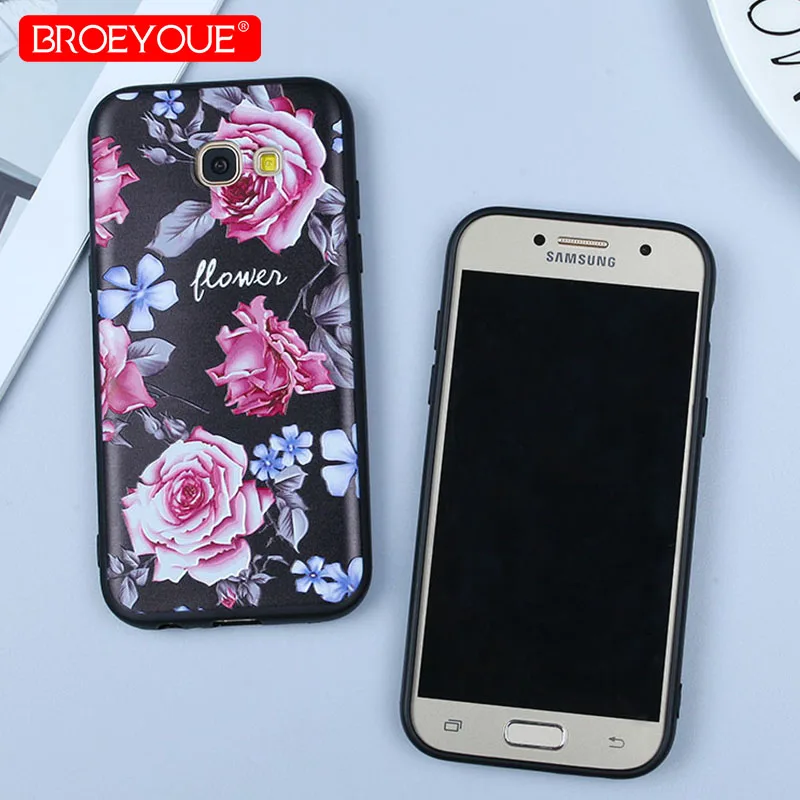

BROEYOUE Silicone Cover For Samsung Galaxy S7 Edge Case Relief Colorful Floral Luxury Black Cover For Samsung S8 S9 Plus Note 8