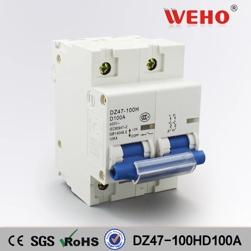 

DZ47-100HD100A 2P China Factory C45 CE Electrical Mini Circuit Breaker MCB 100 Amp