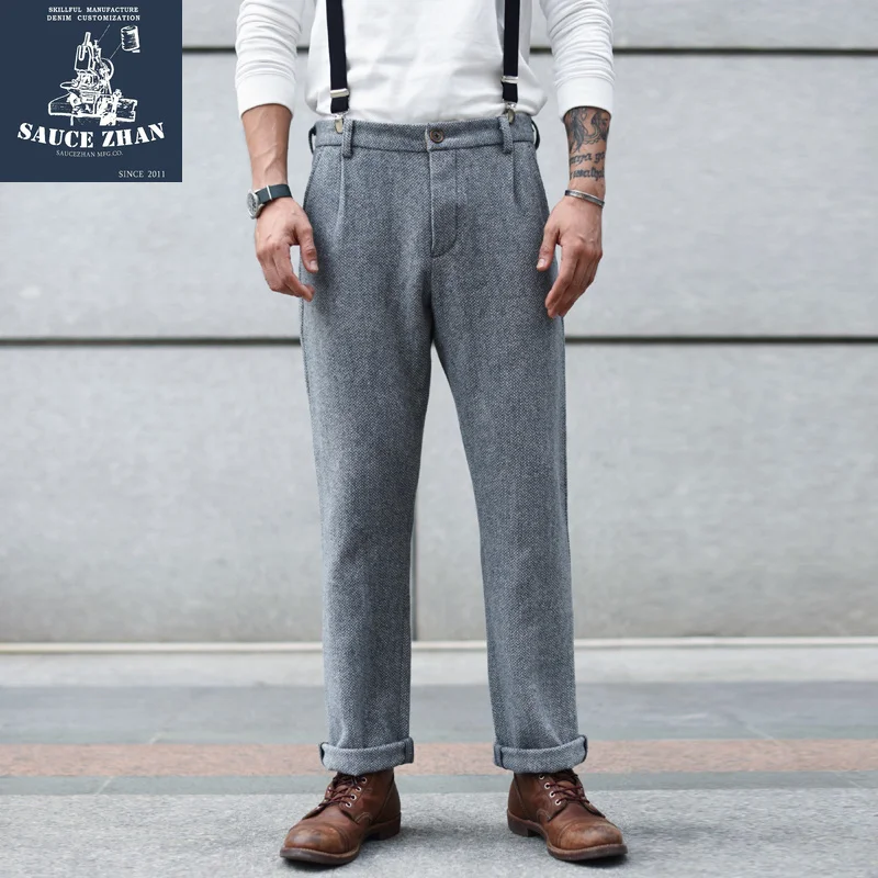 

SauceZhan Wool Pants Woolen Trousers Woolen Trousers with Straight Leg Woolen Trousers Men's VINTAGE Clothing Men Pants