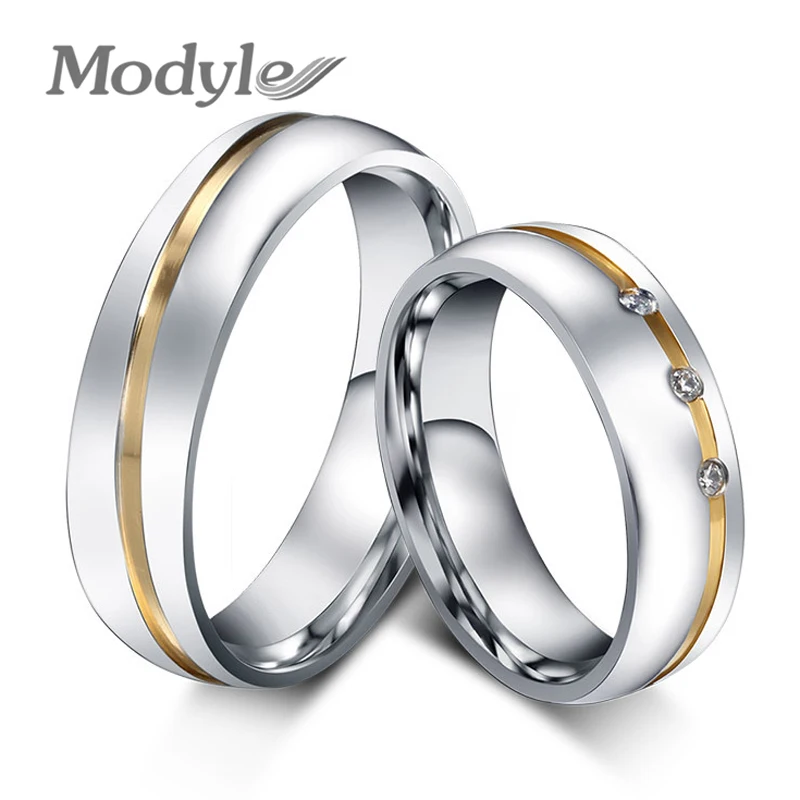 

Modyle new fashion wedding rings for couples stainless steel ring with AAA+ CZ stone jewelry never fade