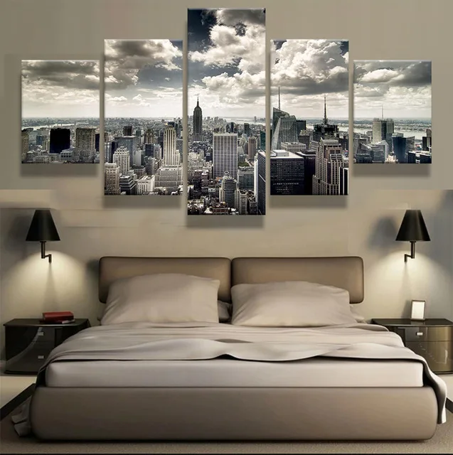 (Framed)5 Pieces New York City Building Wall Art Picture Home